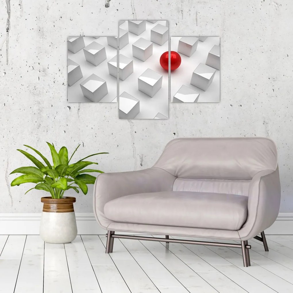 Tablou cu abstracție - cub cu bilă (90x60 cm)