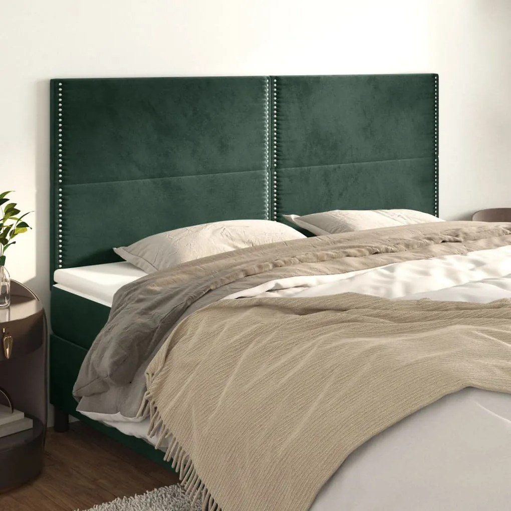 vidaXL Tăblii de pat, 4 buc, verde închis, 90x5x78/88 cm, catifea