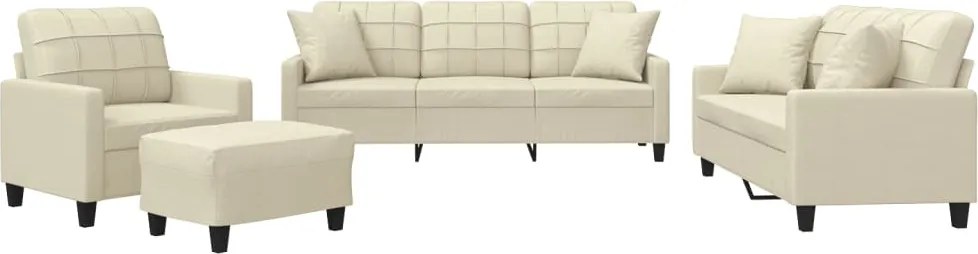 vidaXL Set de canapele cu perne, 4 piese, crem, piele ecologică