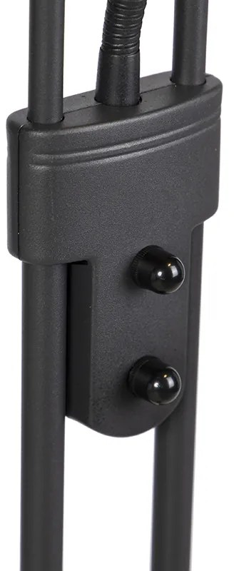 Lampă de podea neagră cu lampă de citit incluzând LED și dimmer - Diva 2