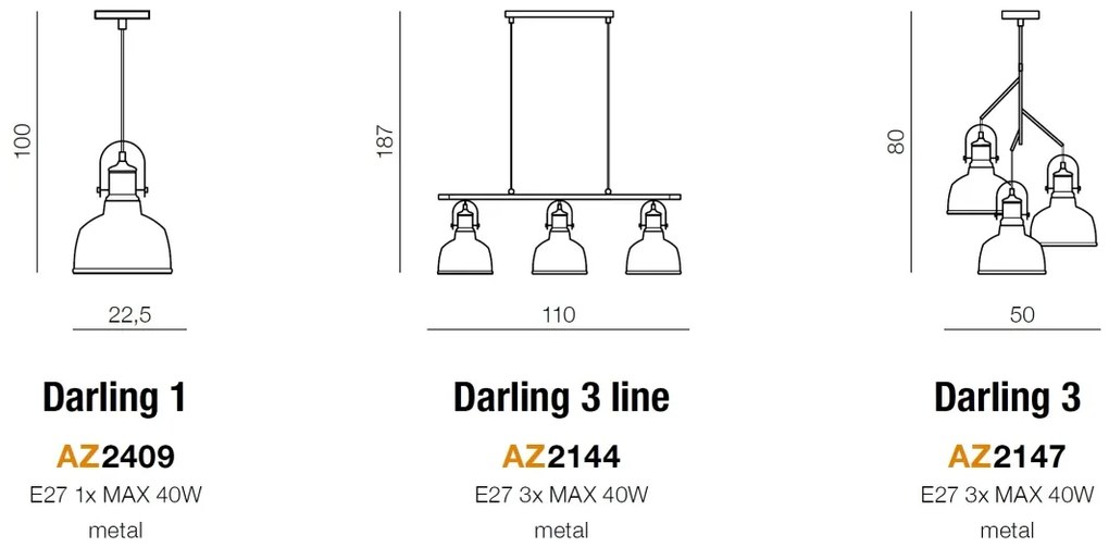 Lustra design industrial DARLING 3 line negru