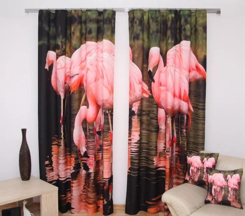 Draperie gata cusută cu model de flamingo roz Lăţime: 160 cm | Lungime: 250 cm (într-un set de 2 bucăți)
