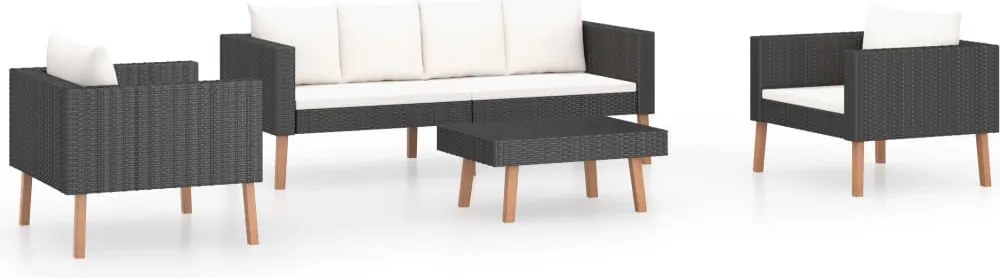 vidaXL Set mobilier de grădină cu perne, 4 piese, negru, poliratan