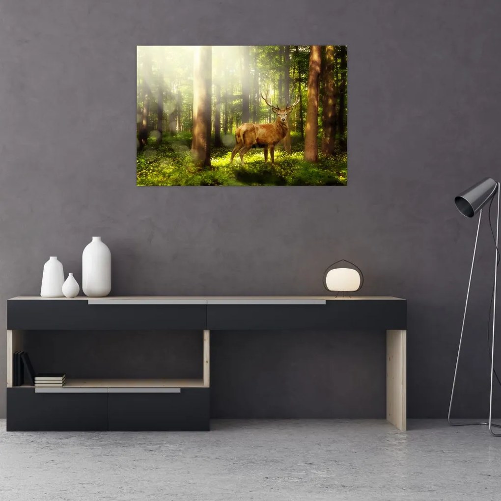Tablou cu cerbul în pădure (90x60 cm)