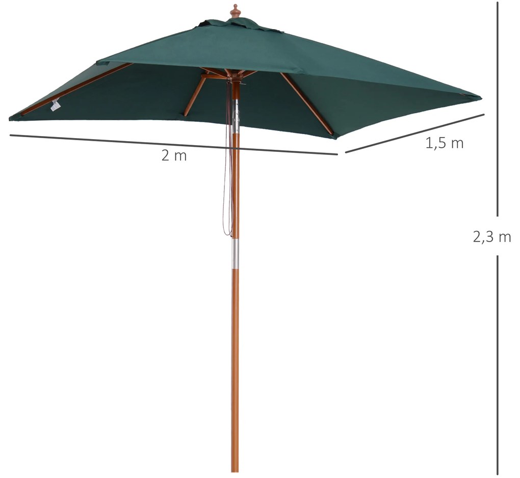 Umbrela Dreptunghiulara Outsunny din Bambus, 2x1.5x2,3m | Aosom Romania