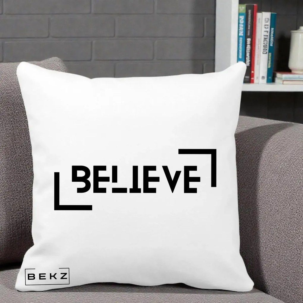 Perna Decorativa Believe Minimalist, 40x40 cm, Alba Mata, Husa Detasabila, Perna Inclusa, BEKZ®