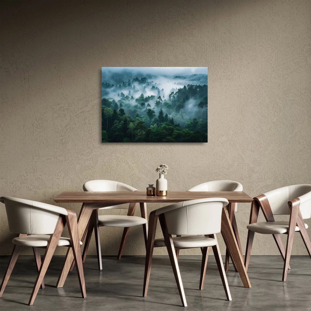 Tablou pe sticlă - Pădure în Ceață (70x50 cm)