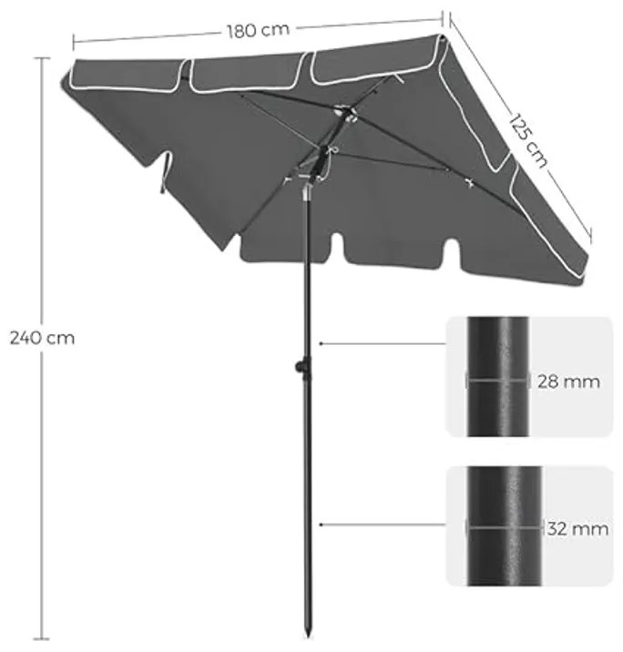 Set umbrela de gradina pliabila CUADRO 180x125 cm, gri + suport ZEPHY