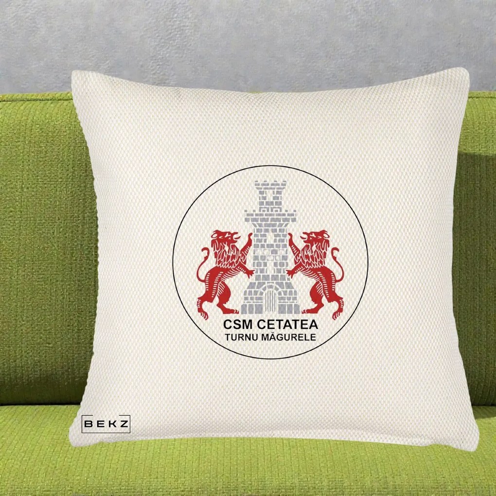 Perna Personalizata CSM Cetatea Turnu Magurele Fotbal, 40x40 cm, Crem Reliefat, Husa Detasabila, Perna Inclusa, BEKZ®