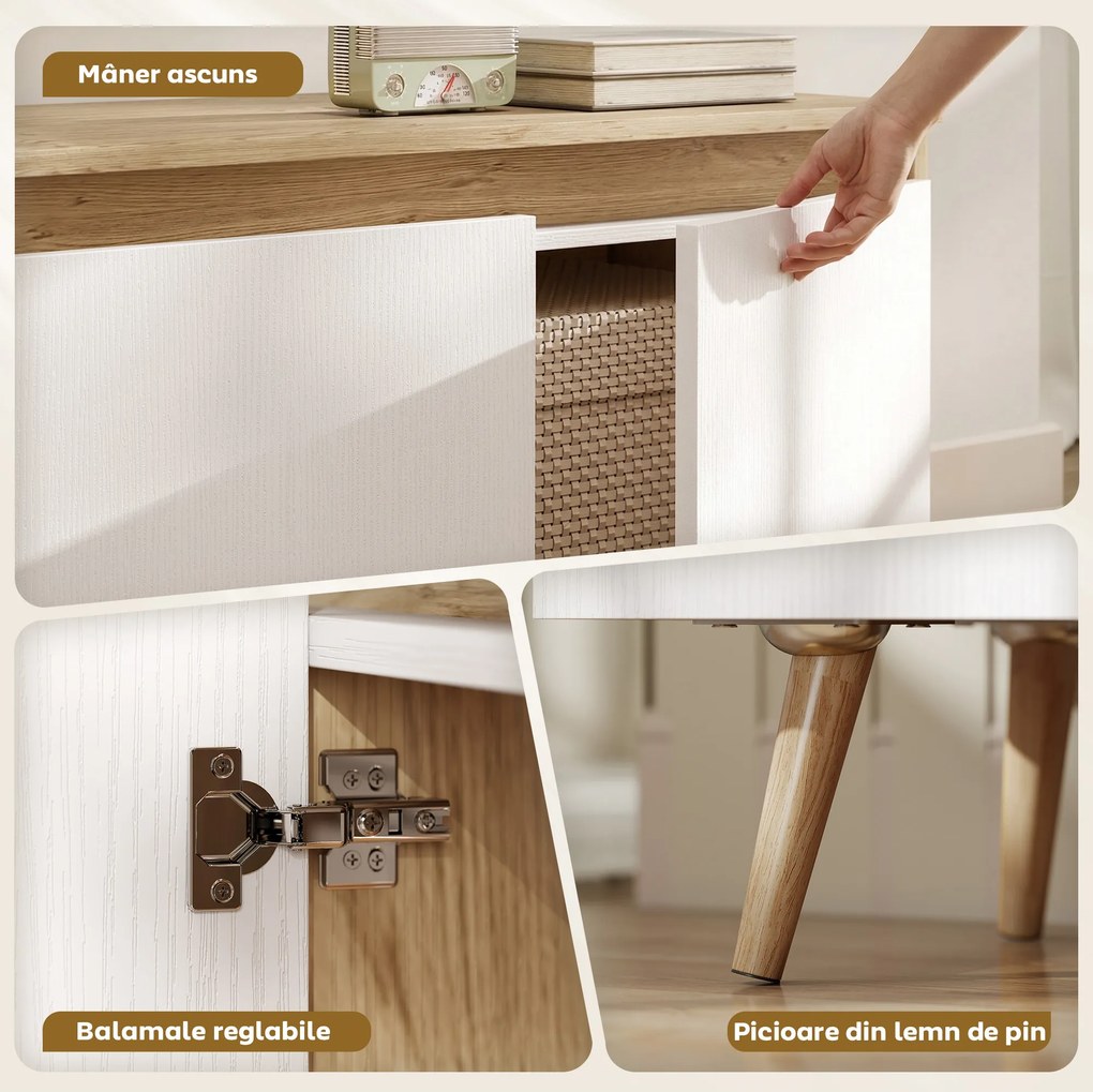 HOMCOM Suport TV, Mobilier TV pentru Televizoare de până la 55", cu 3 Compartimente și Raft Reglabil, Mobilier pentru Living cu 5 Picioare din Lemn, Stejar și Alb | Aosom Romania