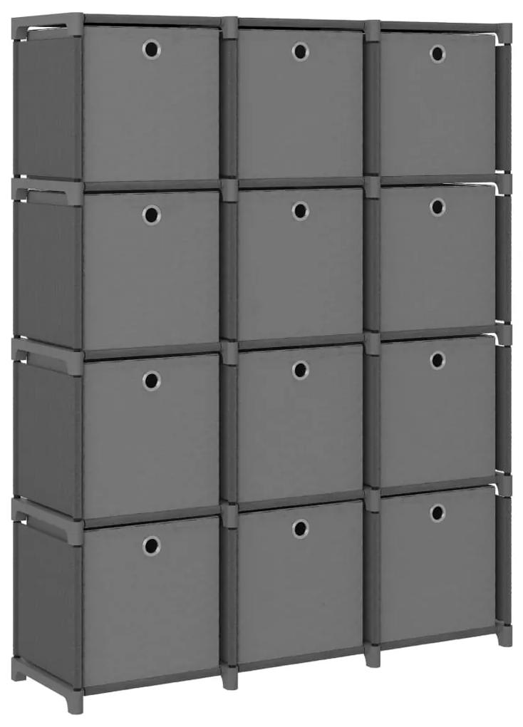 322617 vidaXL Raft expunere, 12 cuburi + cutii, gri, 103x30x141 cm, textil