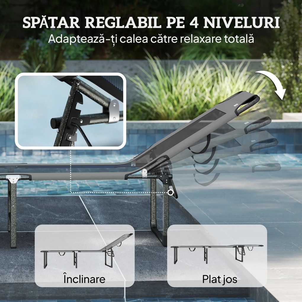 Outsunny Șezlong de Exterior Reglabil 4 Poziții, Scaun Pliabil cu Mâner, Gri. | Aosom Romania