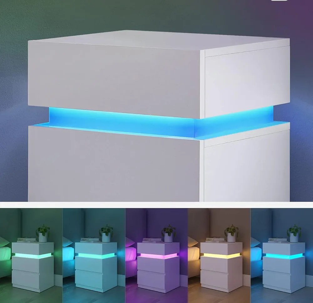 Noptieră cu iluminare DAVY, 40x35x55cm, alb Vasagle