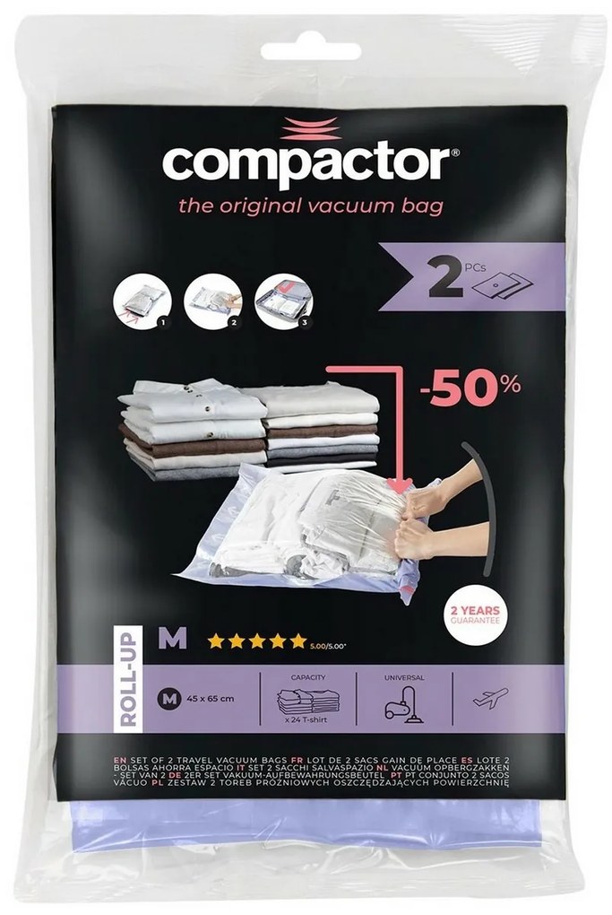Compactor Set 2 saci de depozitare în vid Compactor Jet Roll Bags M, 45 x 65 cm, S