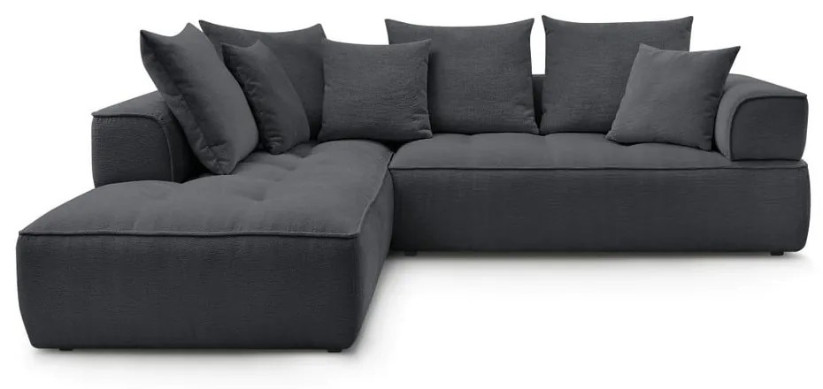 Colțar gri închis cu tapițerie din chenille (cu colț pe partea stângă/în formă de ”L”) Whesley – Bobochic Paris