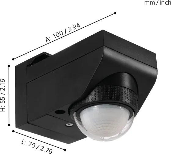 Eglo 97467 - Senzor exterior de mișcare și de crepuscul DETECT ME 4 12 m negru IP44