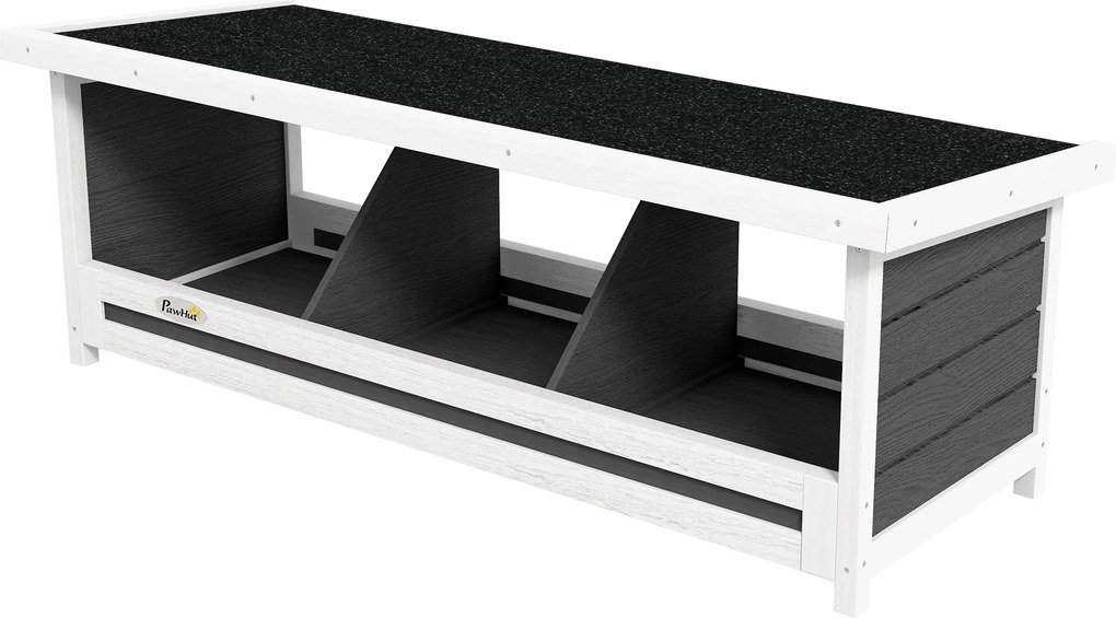 PawHut Cuibar pentru găini cu 3 compartimente, cu bază înălțată și acoperiș, din lemn și bitum, 95x37x34 cm, gri | Aosom Romania