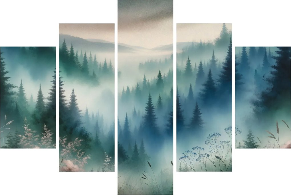 Tablou - Peisaj forestier cu ceață (150x105 cm)