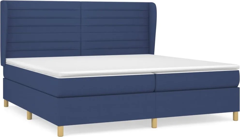 vidaXL Pat box spring cu saltea, albastru, 200x200 cm, textil