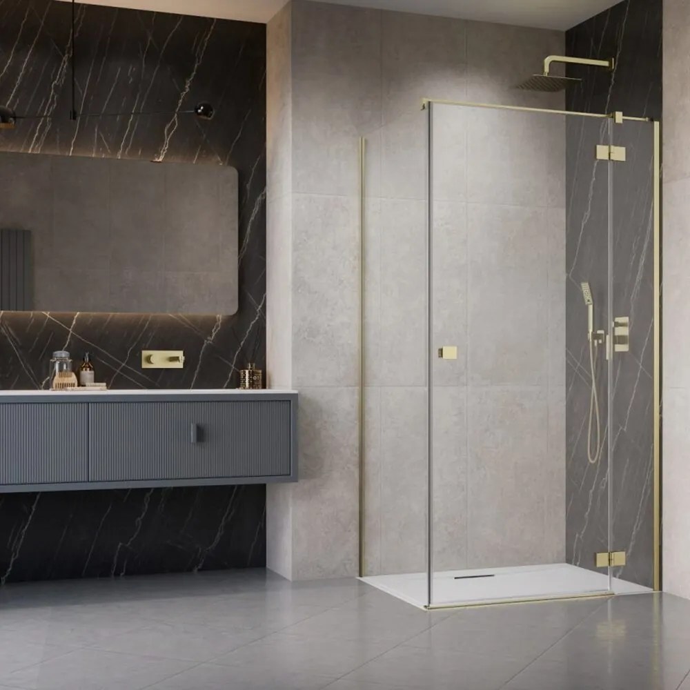 Cabina de dus dreptunghiulara cu usa batanta Radaway Essenza KDJ 100x120 cm finisaj auriu periat-transparent dreapta