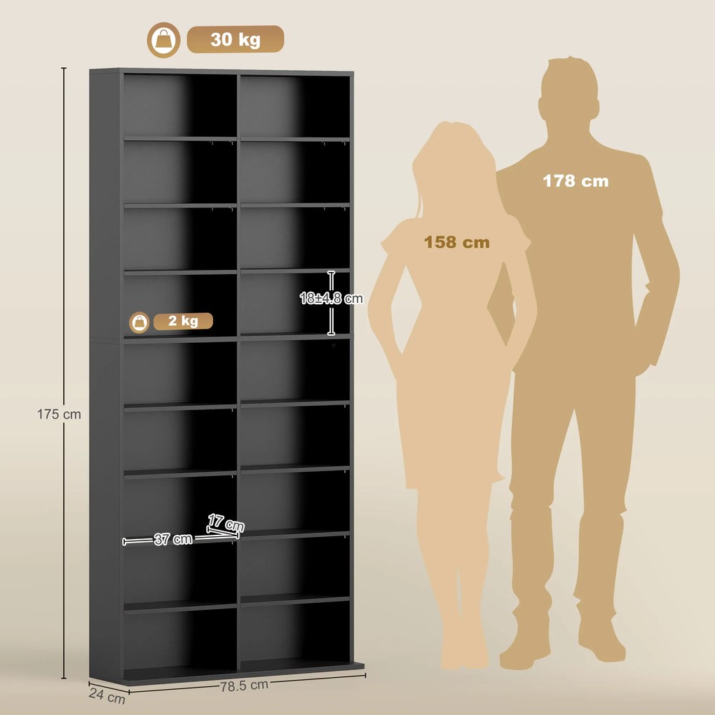 HOMCOM Raft pentru CD-uri cu 14 Rafturi Reglabile pentru 640 CD-uri/360 DVD-uri Negru | Aosom Romania