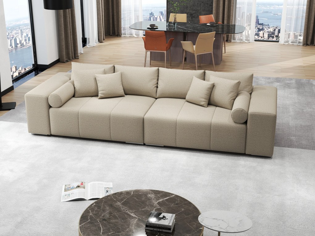 Canapea extensibilă dumonde cu ladă de depozitare si sezut confortabil din spuma high-density, Marbela Enjoy Camel XXL 295x100 cm