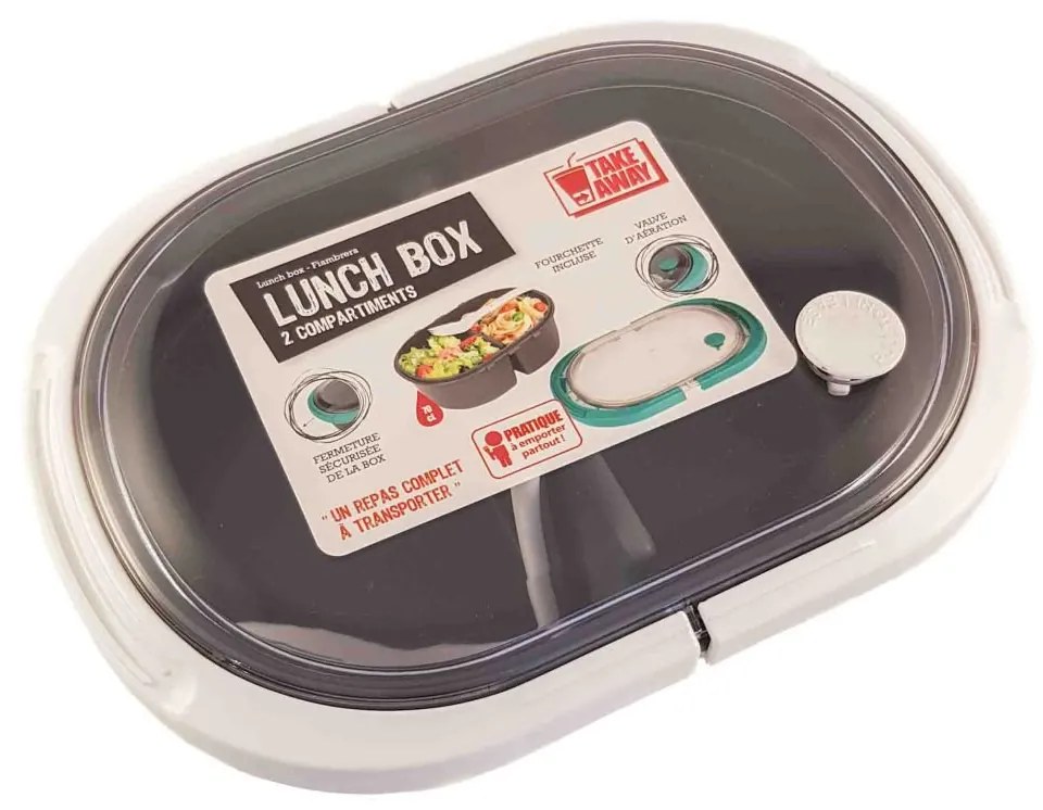 Cutie alimente LUNCH BOX ovala, Alb, 2 compartimente,800 ml
