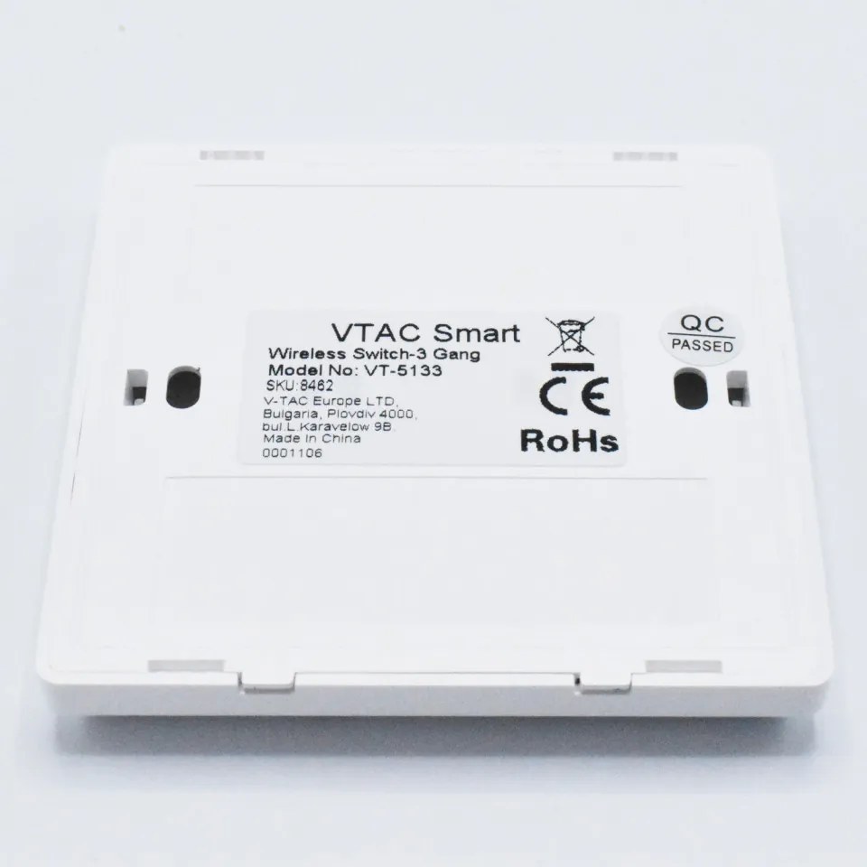 Intrerupator triplu Wireless Smart, 10A, protectie IP54, alb, V-TAC