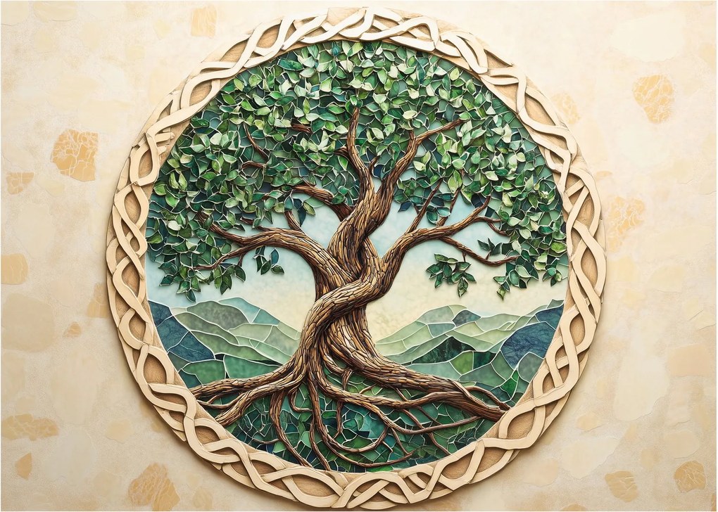 Tablou pe sticlă – Arborele vieții împletit (70x50 cm)