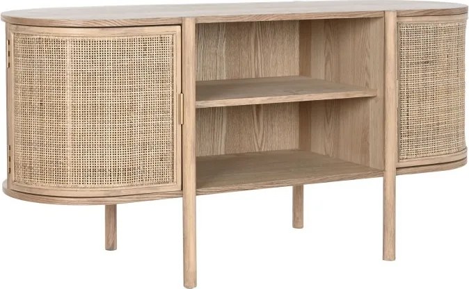 Comoda TV natur , din lemn de cauciuc si rattan „Rustic Elegance”