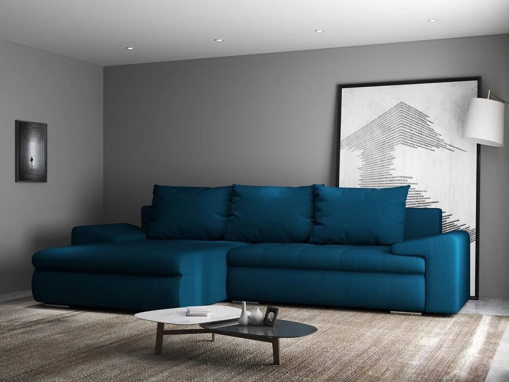 Colțar extensibil dumonde cu ladă de depozitare si sezut confortabil din spuma high-density, Leonardo Enjoy Petrol 260x185 cm