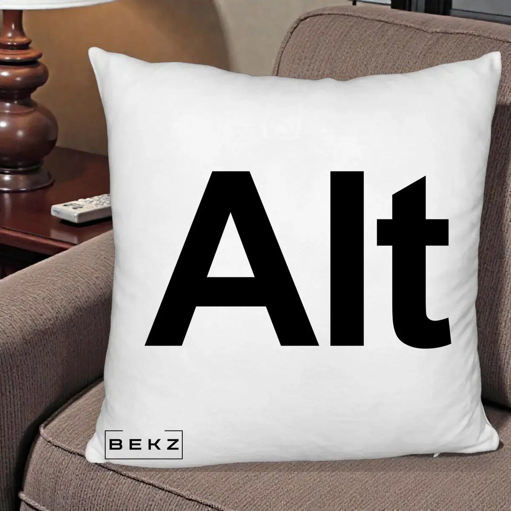 Perna Personalizata Tasta Alt Tipografie Bold, 40x40 cm, Alb Pufos, Husa Detasabila, Perna Inclusa, BEKZ®