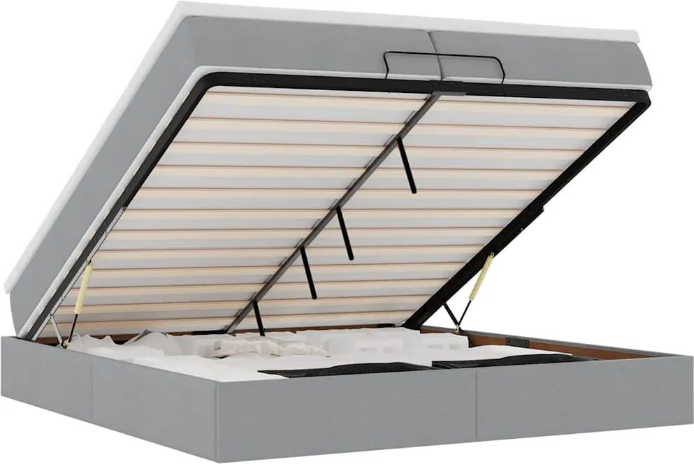 vidaXL Cadru de pat otoman cu saltele țesătură gri deschis 200x200cm