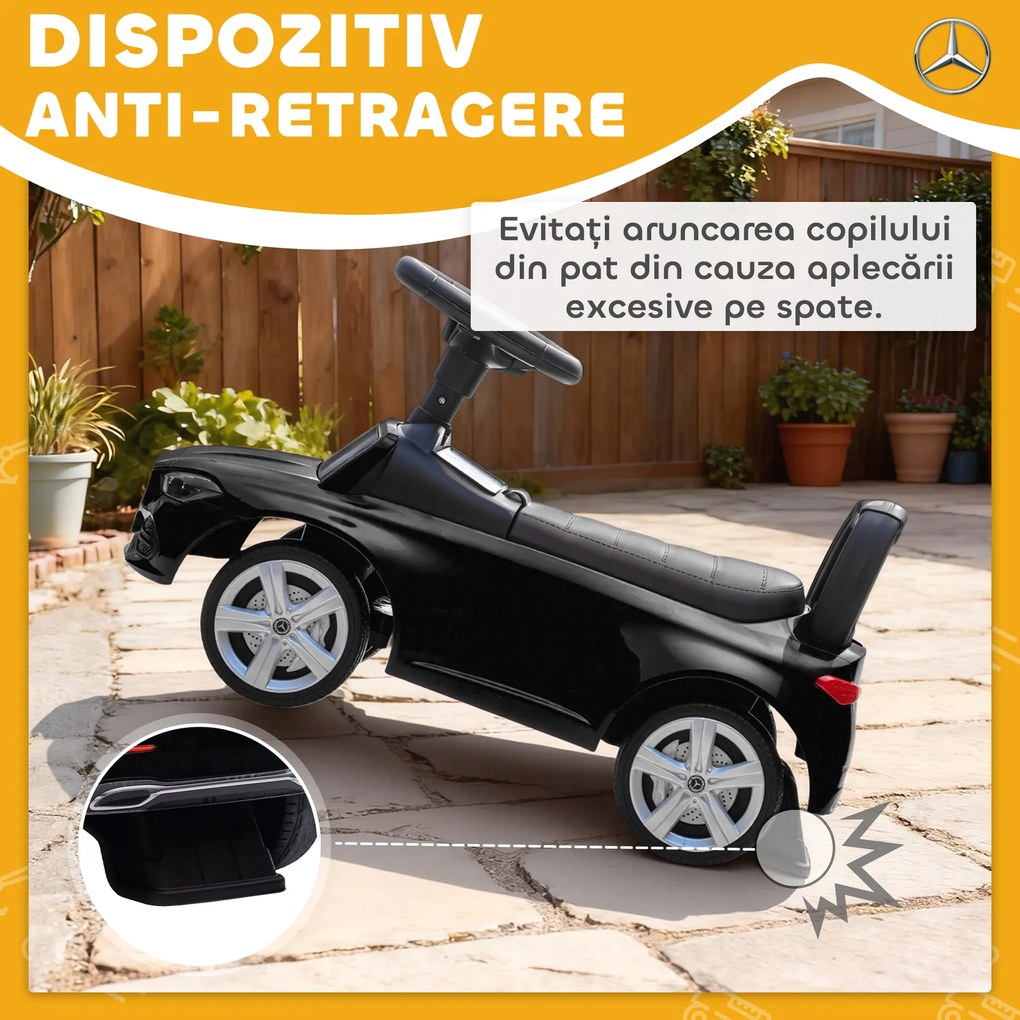 AIYAPLAY Mașinuță Electrică pentru Copii Licență Mercedes Benz cu Claxon și Spațiu Portaoggetti, 65x28x39 cm, Negru | Aosom Romania