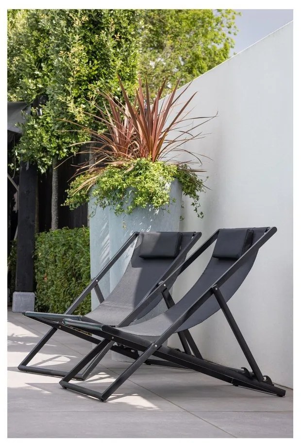 Șezlong de grădină negru din metal pliabil Esper – Exotan