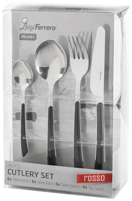 Set de 24 tacâmuri Luigi Ferrero Rosso FR-2451, Oțel inoxidabil, Negru/inox
