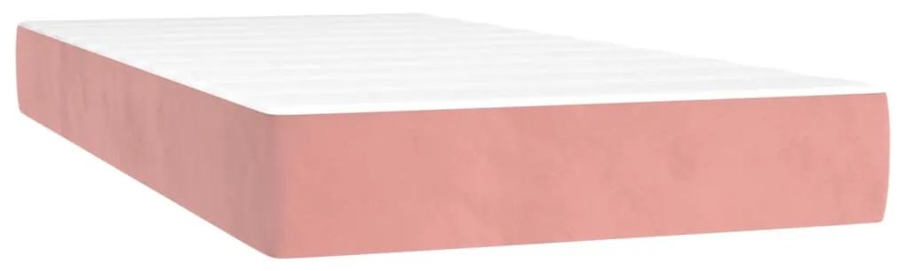 Pat continental cu saltea  LED, roz, 80x200 cm, catifea Roz, 80 x 200 cm, Culoare unica si cuie de tapiterie