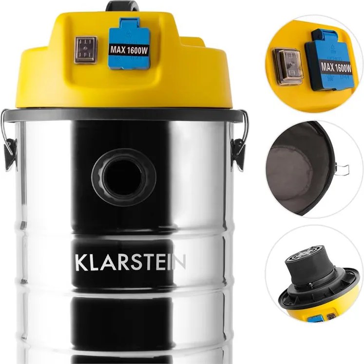 Klarstein Aspirator umed-uscat pentru camere curate, aspirator industrial 1400W 30l priză