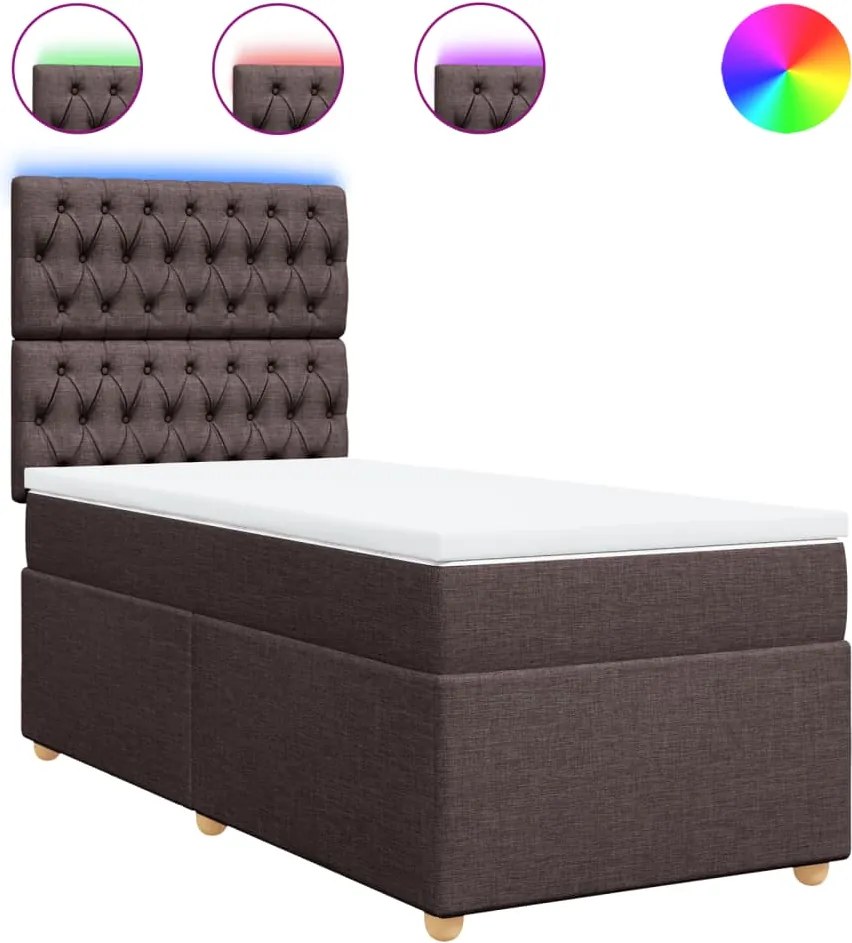 vidaXL Pat box spring cu saltea, maro închis, 100x200 cm, textil