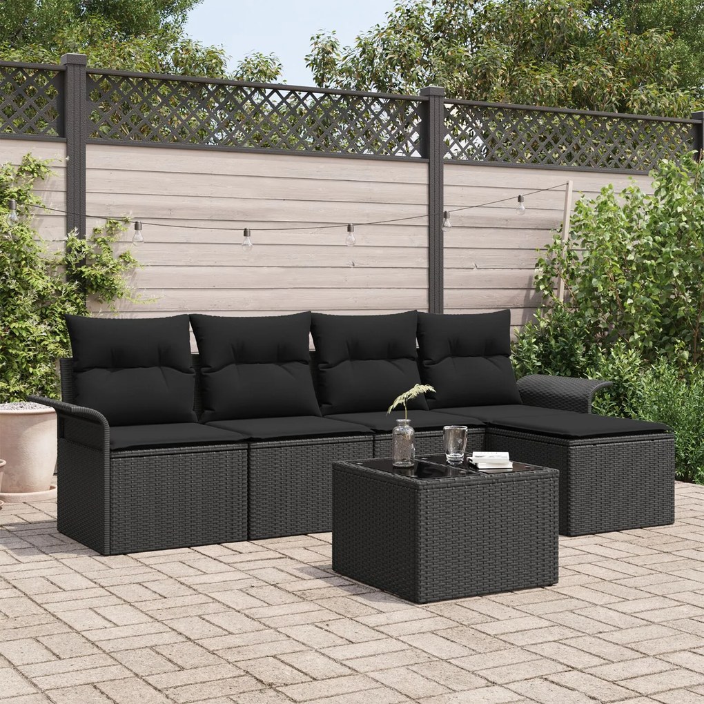 vidaXL Set de Canapea pentru Grădină din 6 Piese cu Perne Ratan Negru