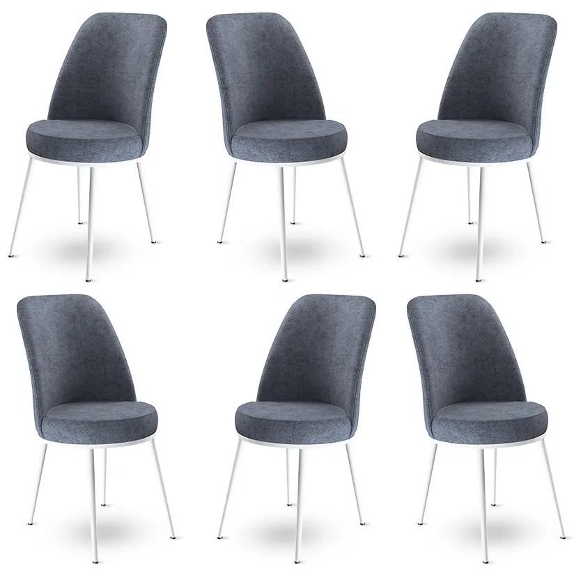 Set 6 scaune haaus Dexa, Fum/Alb, textil, picioare metalice