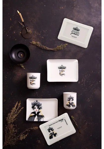 Set de masă, 4 piese, porțelan, negru/alb