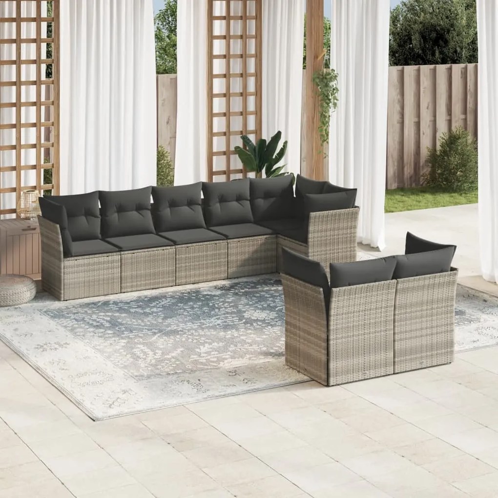 3217912 vidaXL Set mobilier de grădină cu perne, 8 piese gri deschis poliratan