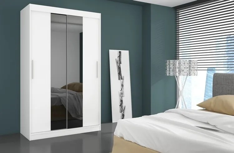 Dulap cu usi glisante si oglinda 180x215 cm, Baltic, ADRK Furniture (Culoare: Negru / Alb)