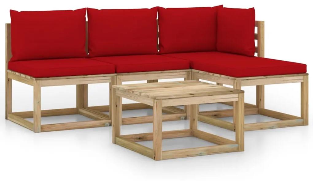 3065120 vidaXL Set mobilier de grădină cu perne roșii, 5 piese
