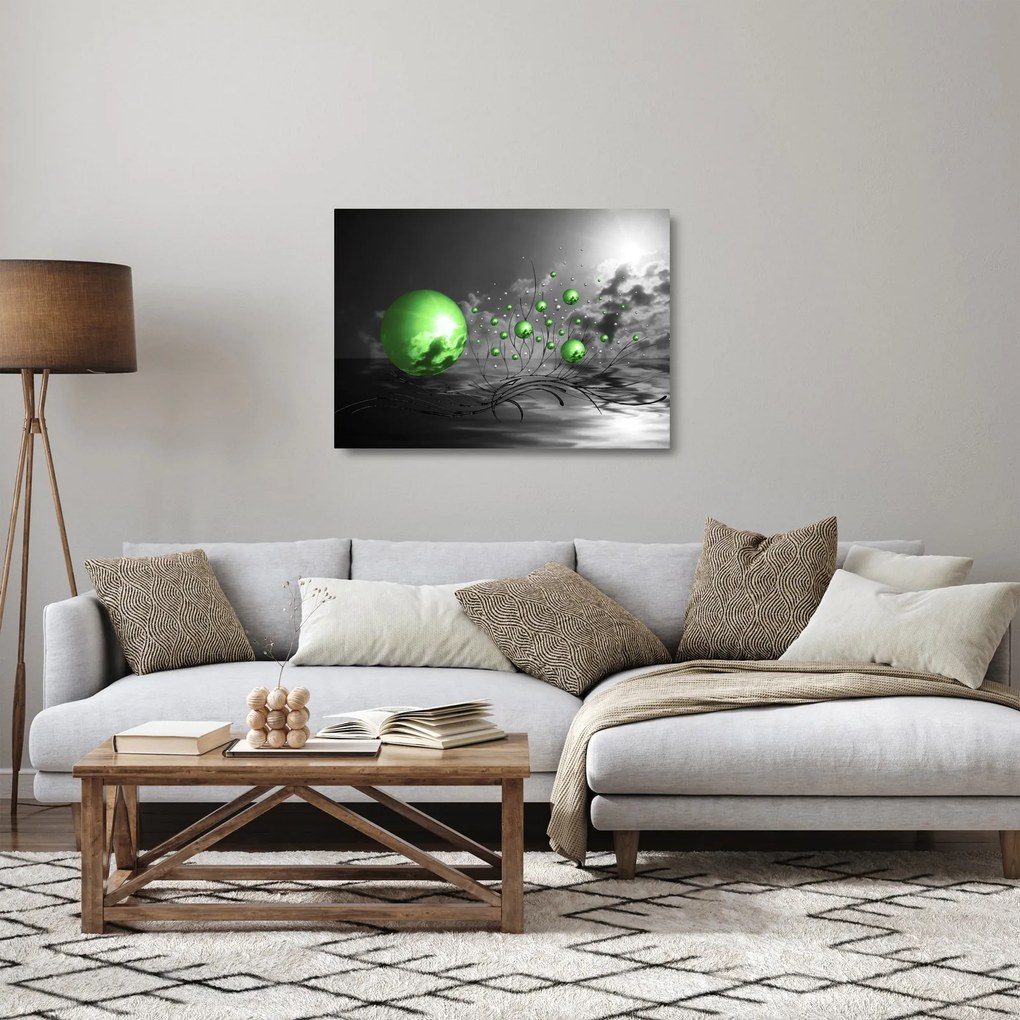 Tablou pe sticlă bilelor verzi abstracte (70x50 cm)