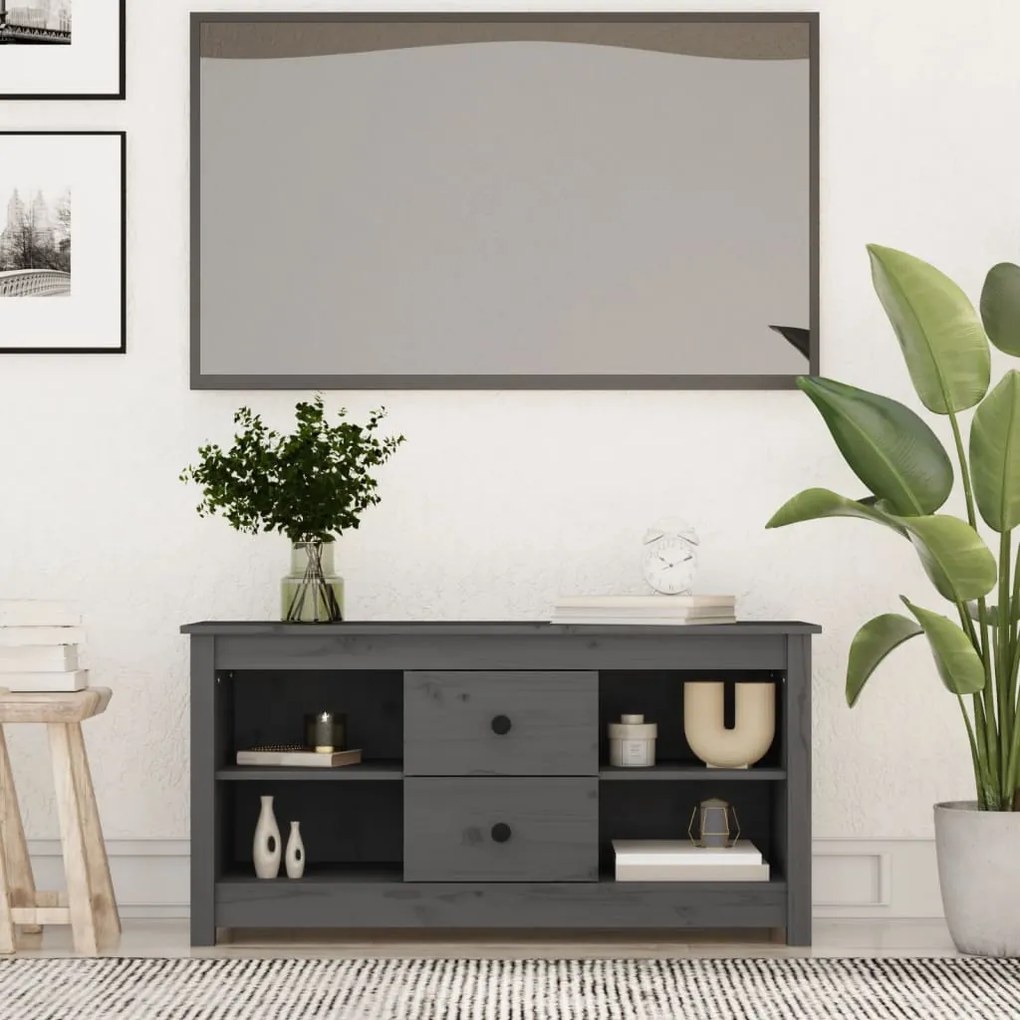 814571 vidaXL Comodă TV, gri, 103x36,5x52 cm, lemn masiv de pin