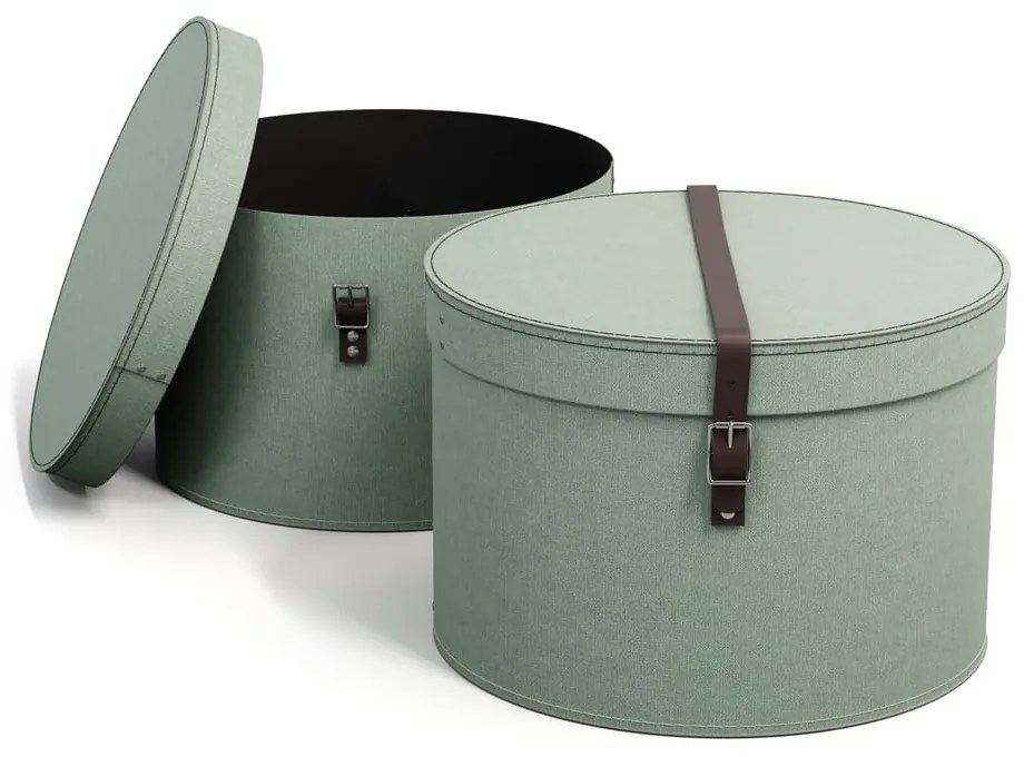 Cutii de depozitare albastru-verde 2 buc. din carton cu capac ø 37,5x25,5 cm Rut Canvas Paper Laminate – Bigso