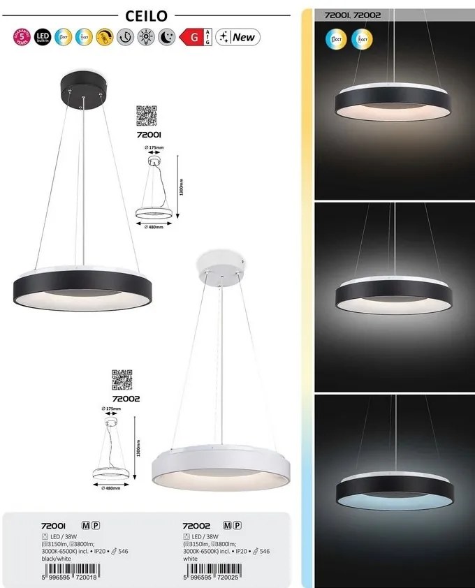 Lustra LED cu telecomanda design modern Ceilo negru 48cm