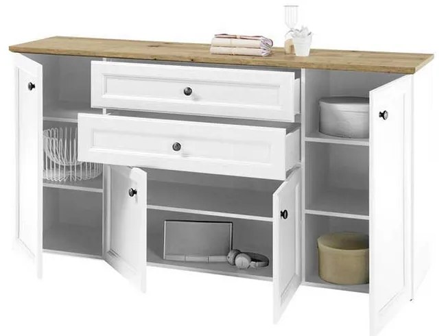 COMODA FIRENZE, 187X45X97 CM, 4 USI, 2 SERTARE, CULOARE ALB, MDF